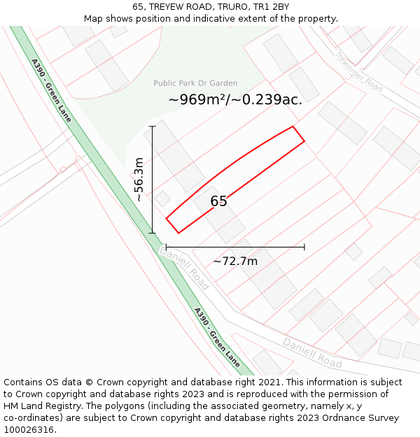 65, TREYEW ROAD, TRURO, TR1 2BY: Plot and title map