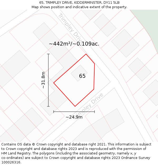 65, TRIMPLEY DRIVE, KIDDERMINSTER, DY11 5LB: Plot and title map