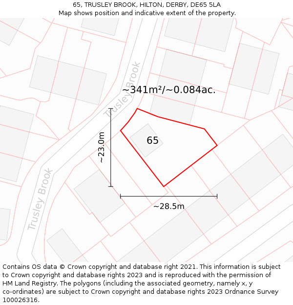 65, TRUSLEY BROOK, HILTON, DERBY, DE65 5LA: Plot and title map