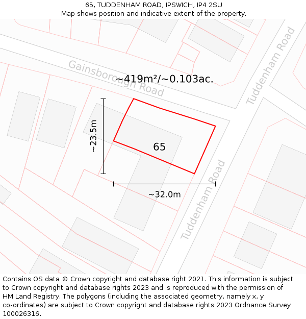 65, TUDDENHAM ROAD, IPSWICH, IP4 2SU: Plot and title map