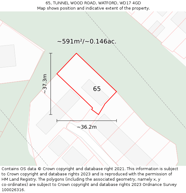 65, TUNNEL WOOD ROAD, WATFORD, WD17 4GD: Plot and title map