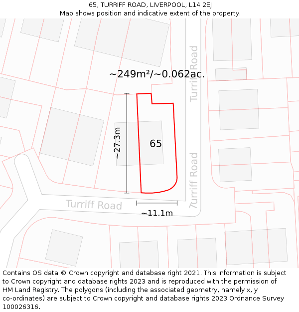 65, TURRIFF ROAD, LIVERPOOL, L14 2EJ: Plot and title map
