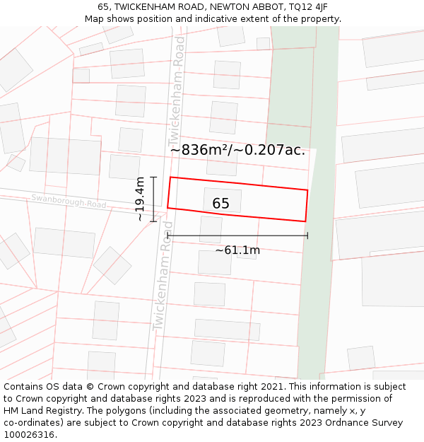 65, TWICKENHAM ROAD, NEWTON ABBOT, TQ12 4JF: Plot and title map