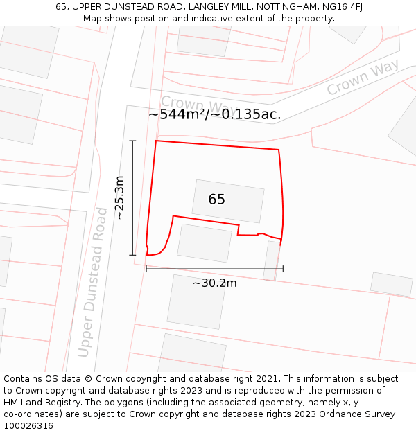 65, UPPER DUNSTEAD ROAD, LANGLEY MILL, NOTTINGHAM, NG16 4FJ: Plot and title map