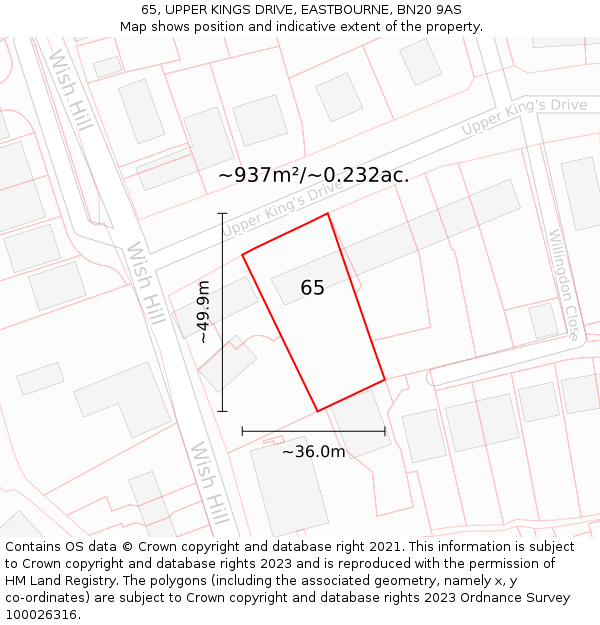 65, UPPER KINGS DRIVE, EASTBOURNE, BN20 9AS: Plot and title map