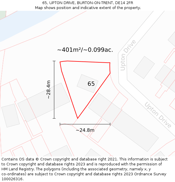 65, UPTON DRIVE, BURTON-ON-TRENT, DE14 2FR: Plot and title map
