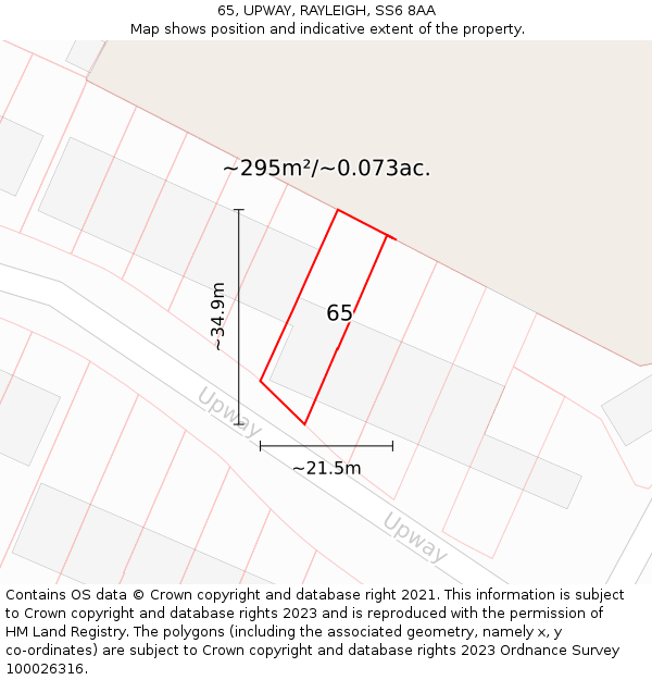 65, UPWAY, RAYLEIGH, SS6 8AA: Plot and title map