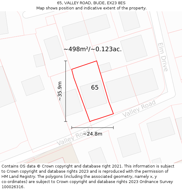 65, VALLEY ROAD, BUDE, EX23 8ES: Plot and title map