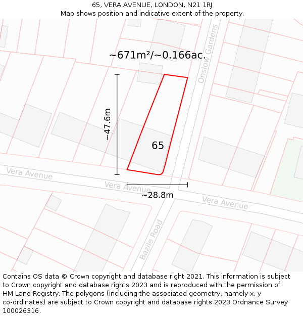 65, VERA AVENUE, LONDON, N21 1RJ: Plot and title map