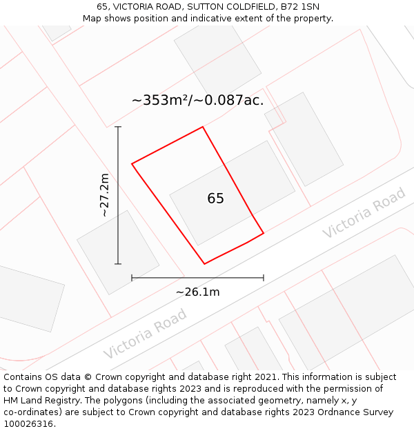 65, VICTORIA ROAD, SUTTON COLDFIELD, B72 1SN: Plot and title map