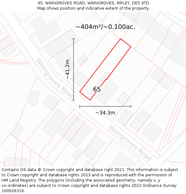 65, WAINGROVES ROAD, WAINGROVES, RIPLEY, DE5 9TD: Plot and title map