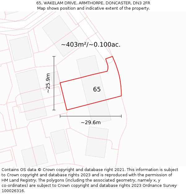 65, WAKELAM DRIVE, ARMTHORPE, DONCASTER, DN3 2FR: Plot and title map
