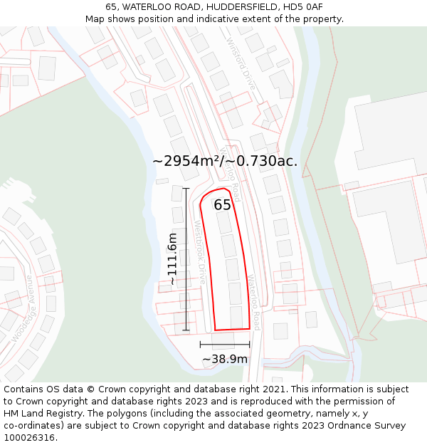 65, WATERLOO ROAD, HUDDERSFIELD, HD5 0AF: Plot and title map