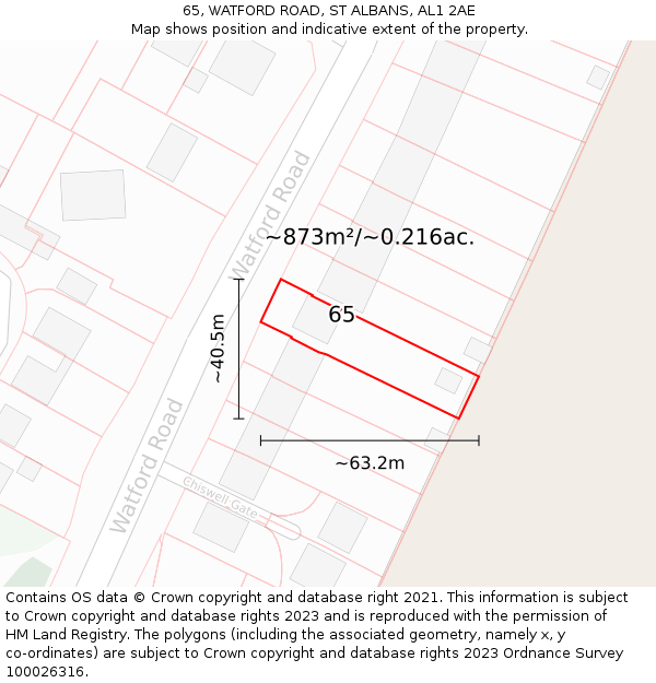 65, WATFORD ROAD, ST ALBANS, AL1 2AE: Plot and title map