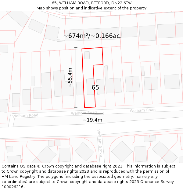 65, WELHAM ROAD, RETFORD, DN22 6TW: Plot and title map