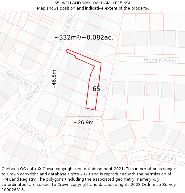 65, WELLAND WAY, OAKHAM, LE15 6SL: Plot and title map