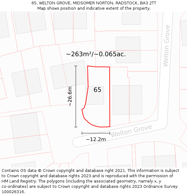 65, WELTON GROVE, MIDSOMER NORTON, RADSTOCK, BA3 2TT: Plot and title map