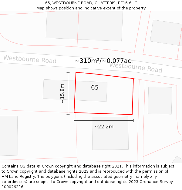 65, WESTBOURNE ROAD, CHATTERIS, PE16 6HG: Plot and title map