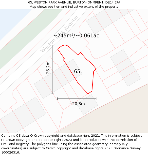 65, WESTON PARK AVENUE, BURTON-ON-TRENT, DE14 2AF: Plot and title map