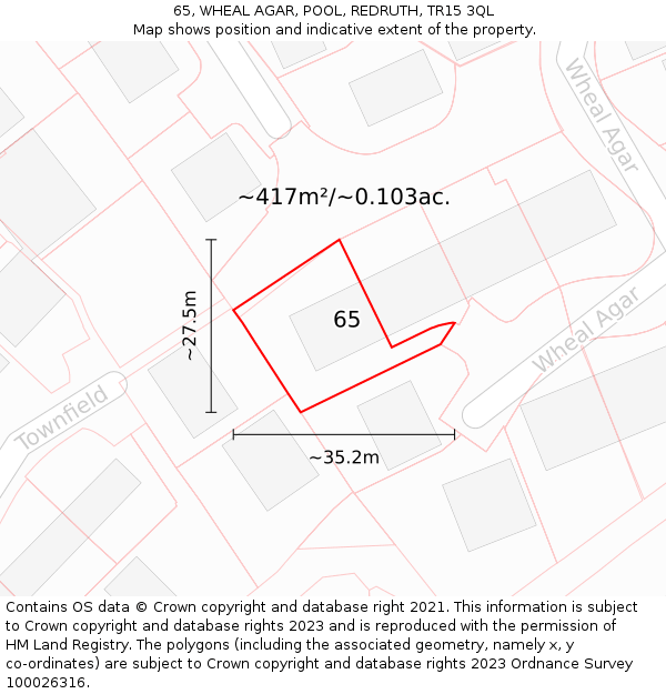 65, WHEAL AGAR, POOL, REDRUTH, TR15 3QL: Plot and title map