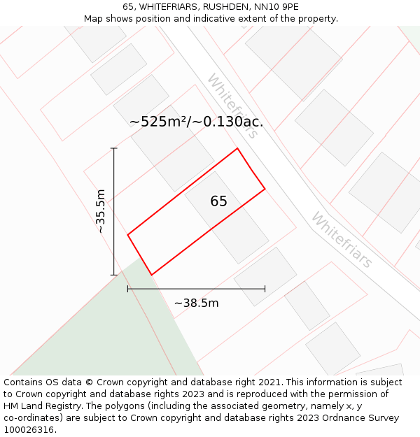 65, WHITEFRIARS, RUSHDEN, NN10 9PE: Plot and title map