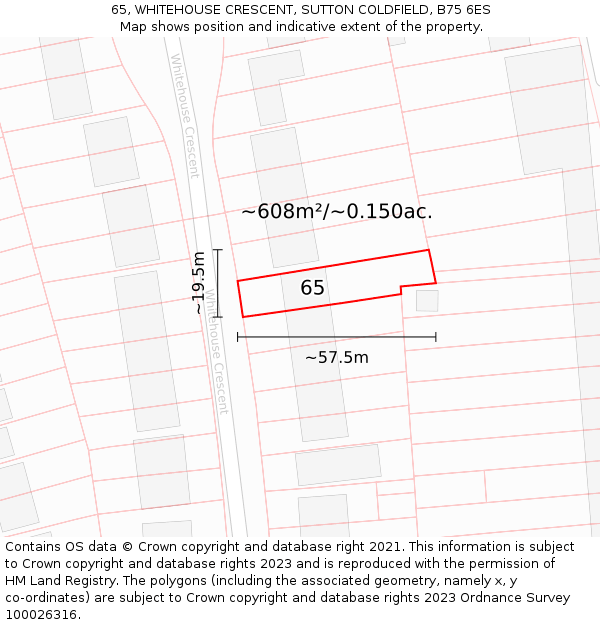 65, WHITEHOUSE CRESCENT, SUTTON COLDFIELD, B75 6ES: Plot and title map