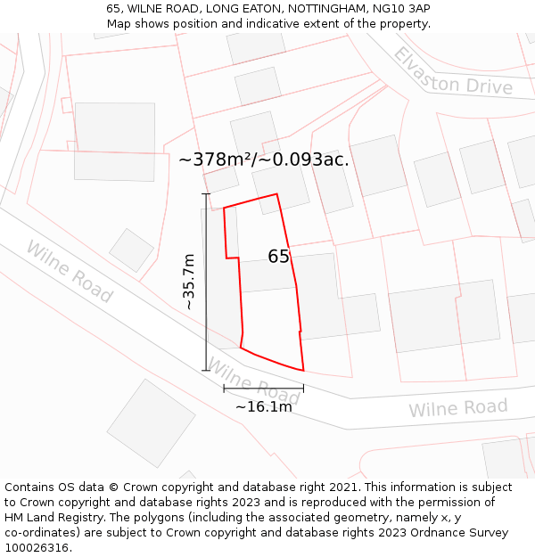65, WILNE ROAD, LONG EATON, NOTTINGHAM, NG10 3AP: Plot and title map