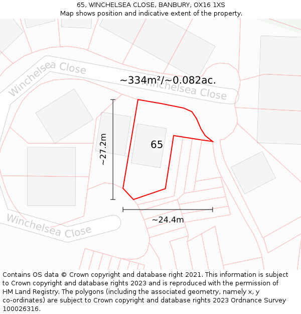 65, WINCHELSEA CLOSE, BANBURY, OX16 1XS: Plot and title map