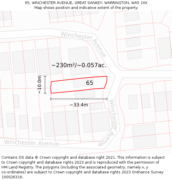 65, WINCHESTER AVENUE, GREAT SANKEY, WARRINGTON, WA5 1XX: Plot and title map