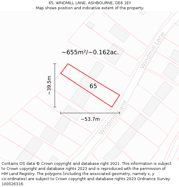 65, WINDMILL LANE, ASHBOURNE, DE6 1EY: Plot and title map