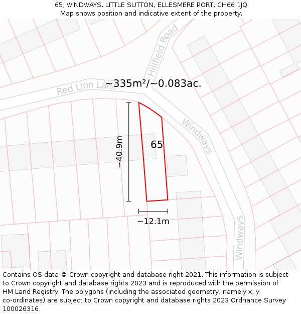 65, WINDWAYS, LITTLE SUTTON, ELLESMERE PORT, CH66 1JQ: Plot and title map