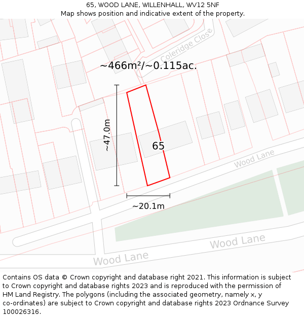 65, WOOD LANE, WILLENHALL, WV12 5NF: Plot and title map