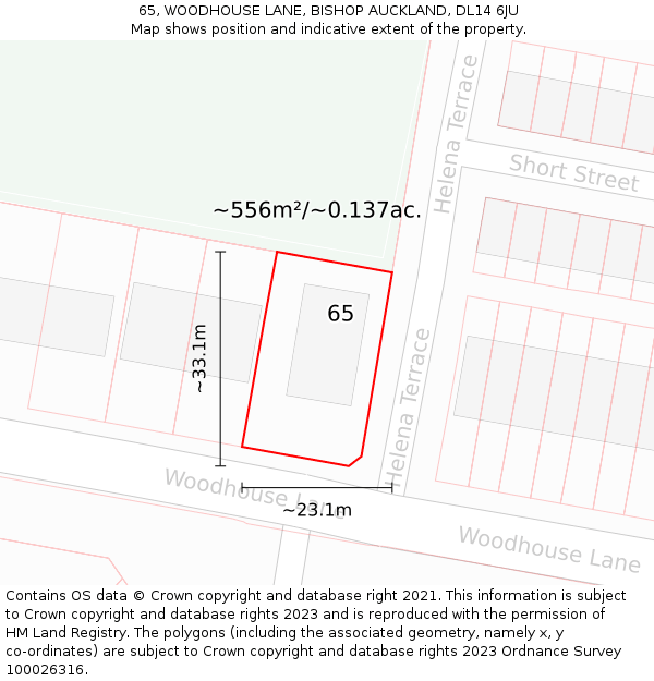 65, WOODHOUSE LANE, BISHOP AUCKLAND, DL14 6JU: Plot and title map
