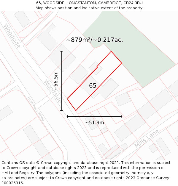 65, WOODSIDE, LONGSTANTON, CAMBRIDGE, CB24 3BU: Plot and title map