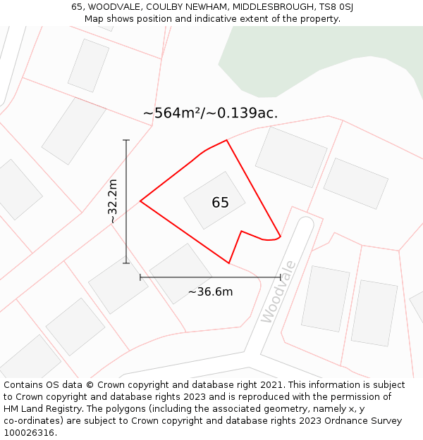 65, WOODVALE, COULBY NEWHAM, MIDDLESBROUGH, TS8 0SJ: Plot and title map