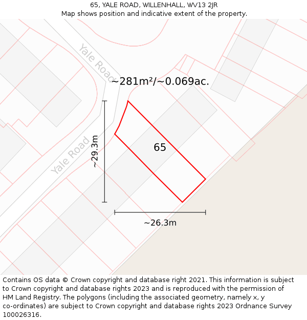 65, YALE ROAD, WILLENHALL, WV13 2JR: Plot and title map