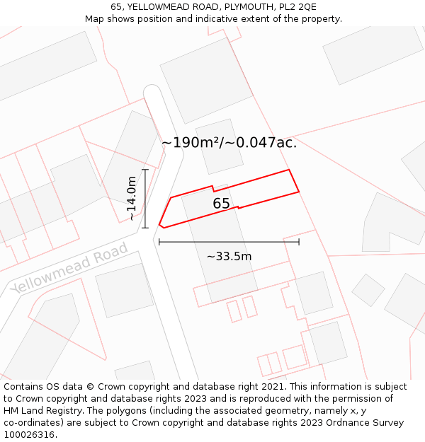 65, YELLOWMEAD ROAD, PLYMOUTH, PL2 2QE: Plot and title map