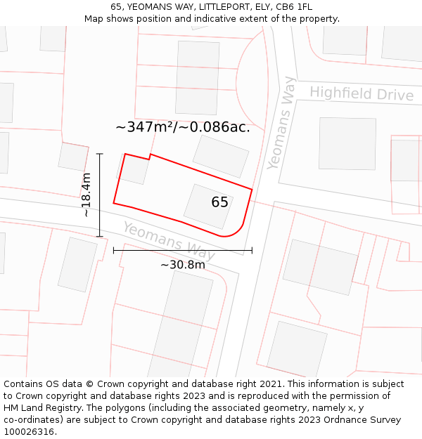 65, YEOMANS WAY, LITTLEPORT, ELY, CB6 1FL: Plot and title map