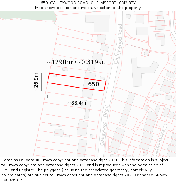 650, GALLEYWOOD ROAD, CHELMSFORD, CM2 8BY: Plot and title map