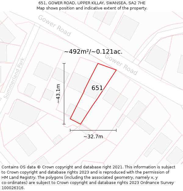 651, GOWER ROAD, UPPER KILLAY, SWANSEA, SA2 7HE: Plot and title map