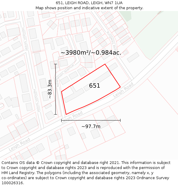 651, LEIGH ROAD, LEIGH, WN7 1UA: Plot and title map