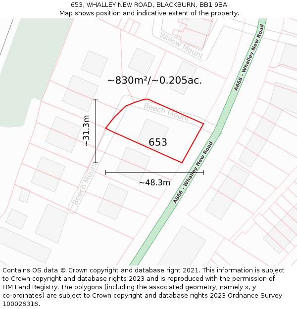 653, WHALLEY NEW ROAD, BLACKBURN, BB1 9BA: Plot and title map