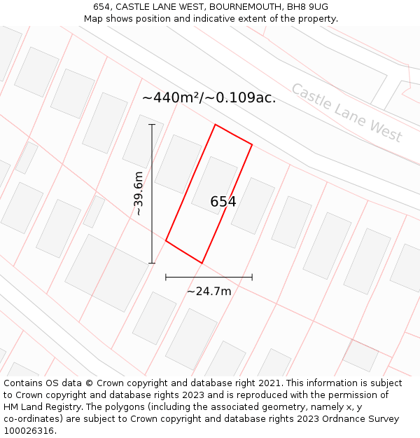 654, CASTLE LANE WEST, BOURNEMOUTH, BH8 9UG: Plot and title map