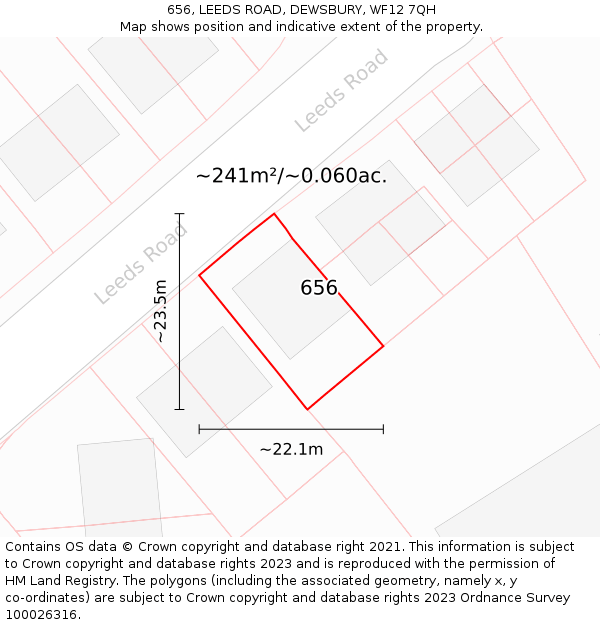 656, LEEDS ROAD, DEWSBURY, WF12 7QH: Plot and title map
