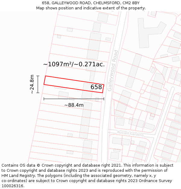 658, GALLEYWOOD ROAD, CHELMSFORD, CM2 8BY: Plot and title map