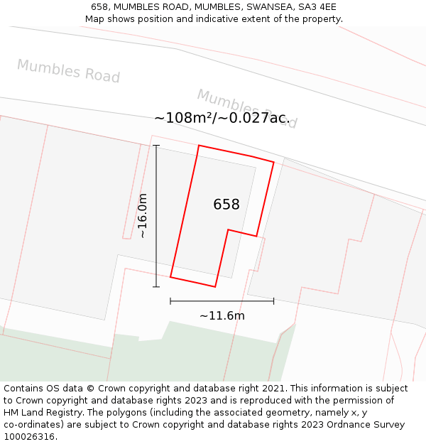 658, MUMBLES ROAD, MUMBLES, SWANSEA, SA3 4EE: Plot and title map