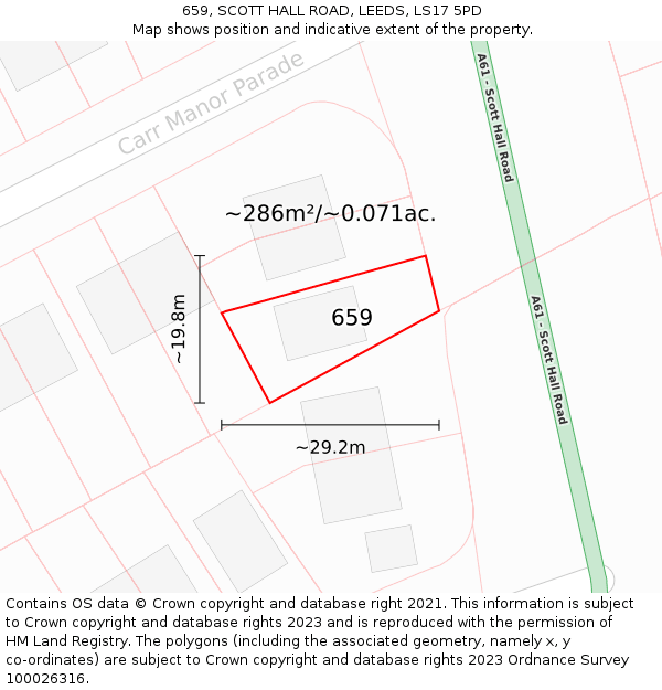 659, SCOTT HALL ROAD, LEEDS, LS17 5PD: Plot and title map
