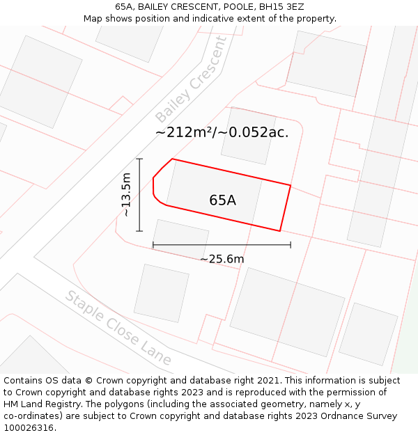 65A, BAILEY CRESCENT, POOLE, BH15 3EZ: Plot and title map