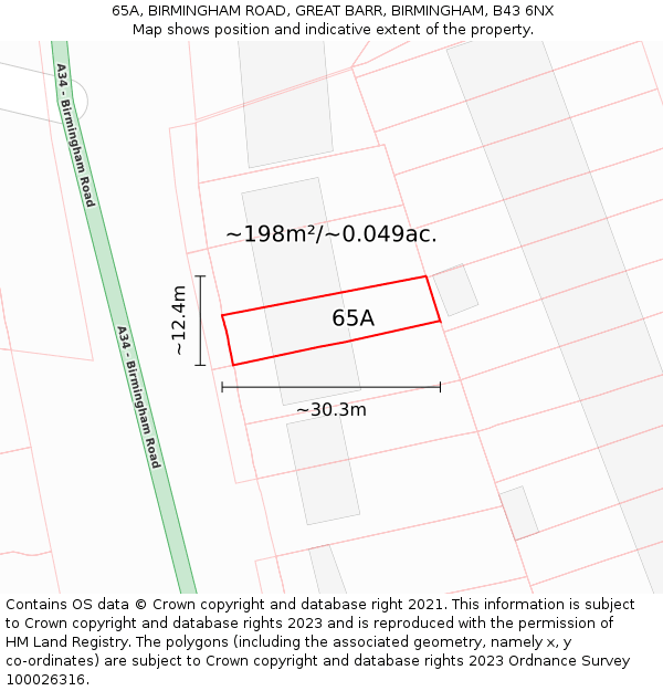 65A, BIRMINGHAM ROAD, GREAT BARR, BIRMINGHAM, B43 6NX: Plot and title map
