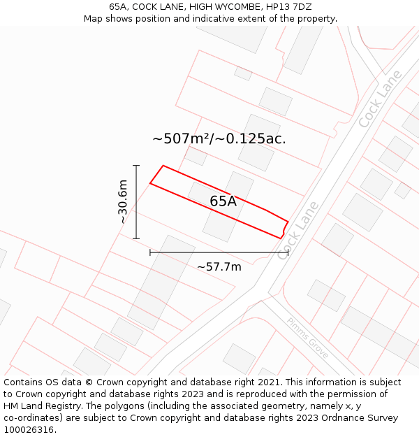 65A, COCK LANE, HIGH WYCOMBE, HP13 7DZ: Plot and title map
